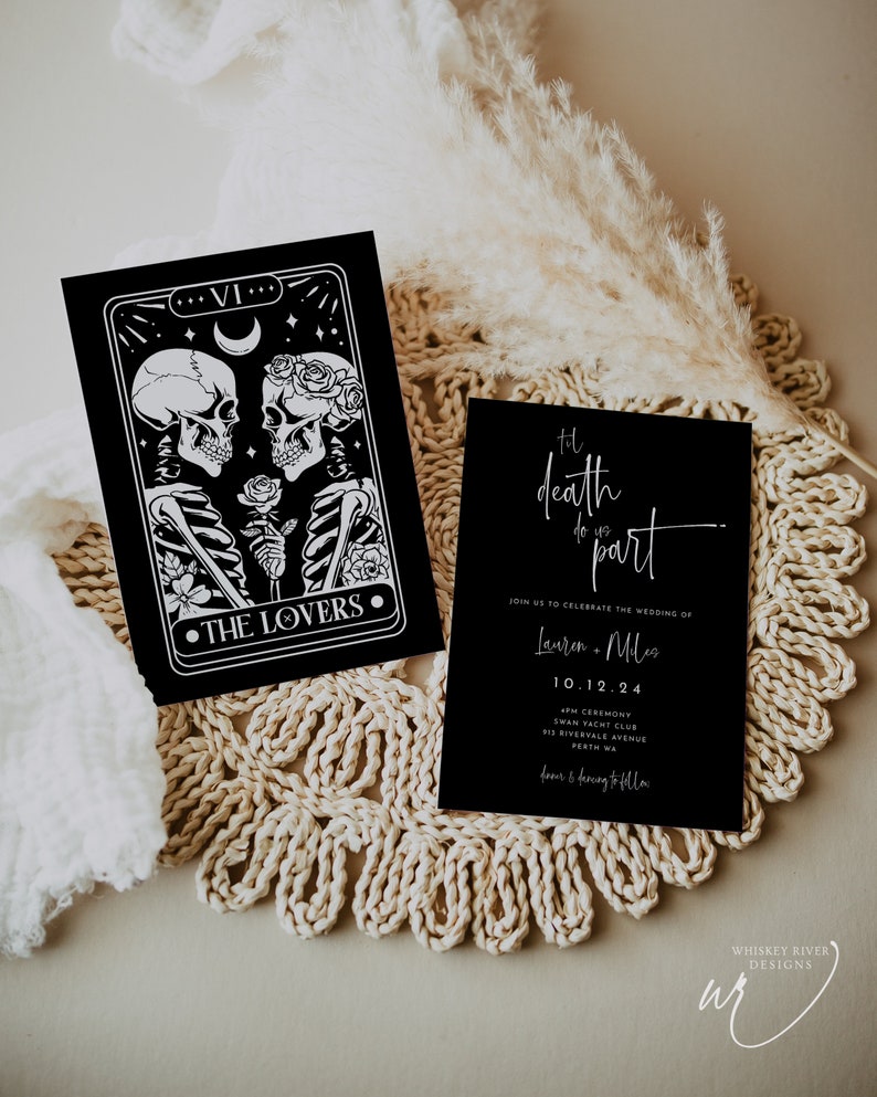 Gothic Wedding Invitation: The Lovers Tarot, Halloween Printable (Editable Template) image 2