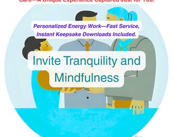 May include: An illustration with text that reads "Invite Tranquility and Mindfulness." The image also includes the text "Personalized Energy Work - Fast Service, Instant Keepsake Downloads Included."