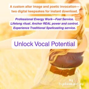 Può includere: Immagine con testo: "Un'immagine dell'altare personalizzata e un'invocazione poetica - due ricordi digitali per il download immediato. Lavoro energetico professionale - Servizio veloce. Sblocca il potenziale vocale." Sfondo sfocato.