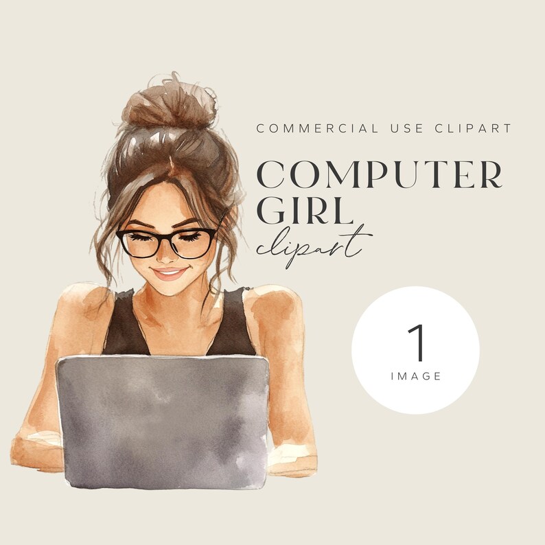 Computer Girl Watercolour Clipart Single Image Commercial Use ...