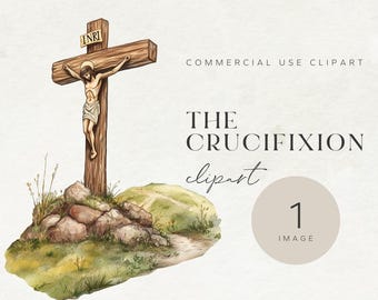 The Crucifixion Clipart | Jesus on the Cross at Golgotha | Watercolour Design | High-Resolution PNG