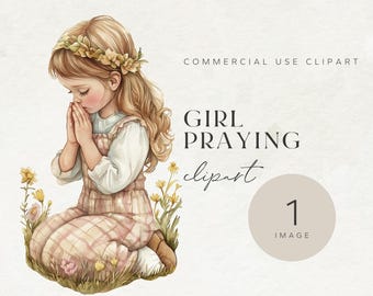 Praying Girl Clipart | Watercolor Christian Art (Digital Download)