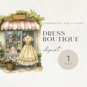 Dress Boutique Clipart | Vintage Dress Boutique | Watercolour Clipart | Commercial Use | Single Clipart | High-Resolution PNG
