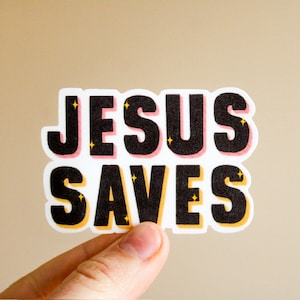 Jesus rettet Aufkleber - niedlicher Retro christlicher Aufkleber - Geschenke für Jugendgruppe - Massenoptionen verfügbar - Jesus-Aufkleber