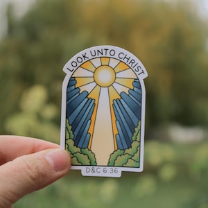 2025 Jugendthema Aufkleber - Glasmalerei-Sonnenaufkleber - LDS Jugendthema - Schau auf Christus - D & C 6:36 - Zweifel nicht, fürchte dich nicht Aufkleber - LDS