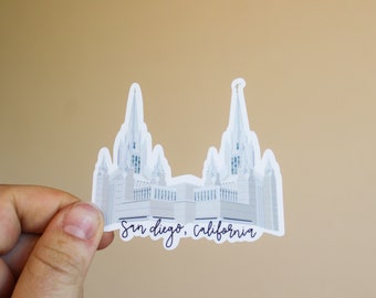 May include: White sticker of the San Diego Temple with the text "San Diego, California" underneath.
