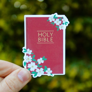 The Holy Bible - Waterproof Sticker - Bible Sticker - Christian Sticker - Red Bible Sticker - Sunbeam Stickers - God&#39;s Word - Bible Floral