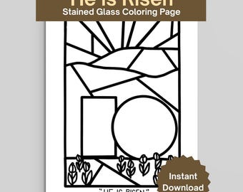 He is Risen Coloring Sheet - Easter Coloring Sheet for Children - Digital Download Coloring Sheets for Kids - Jesus Coloring - Empty Tomb