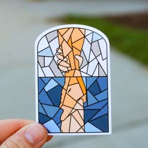 Save Me - Jesus Saving Peter Waterproof Sticker - Christian Bible Sticker - Stained Glass Sticker - Sunbeam- His Hand is Stretched Out Still