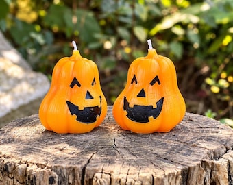 Hand-Painted Jack O'Lantern Candle – Orange Pumpkin Halloween Decor
