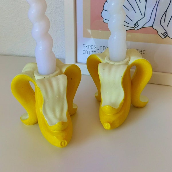 Banana Candle Holder - Jesmonite Candlestick for Funky Quirky and Kitsch Decor - Maximalist Dopamine Decor with Foodie Fun Design