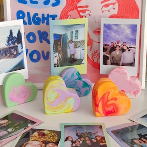 Handmade Jesmonite Polaroid Holder | Heart Instax Mini Frame | Colorful Maximalist Dopamine Decor