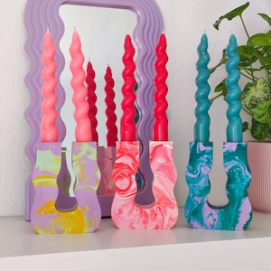 Wavy Jesmonite Candle Holder – Double Taper Candlestick | Colorful Maximalist Dopamine Decor