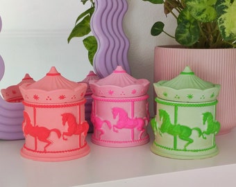 Carousel Trinket Jar – Horse Jewelry Box, Jesmonite Storage Jar, Kitsch Fantasy Decor, Colorful Handmade