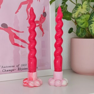 Bubble Candle Holder Dopamine Decor Jesmonite Candlestick for Retro Maximalist Home Aesthetic Pink-Red-White
