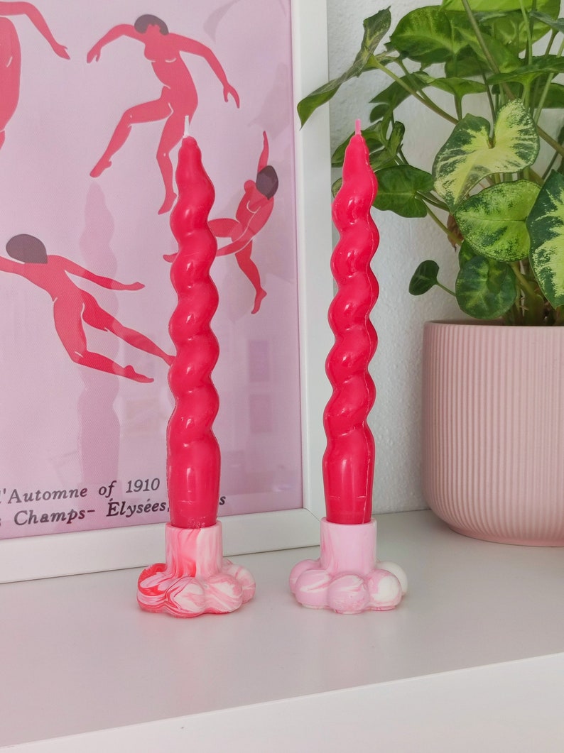 Bubble Candle Holder Dopamine Decor Jesmonite Candlestick for Retro Maximalist Home Aesthetic Pink-Red-White