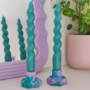 Bubble Candle Holder Dopamine Decor Jesmonite Candlestick for Retro Maximalist Home Aesthetic Purple-BlueGreen