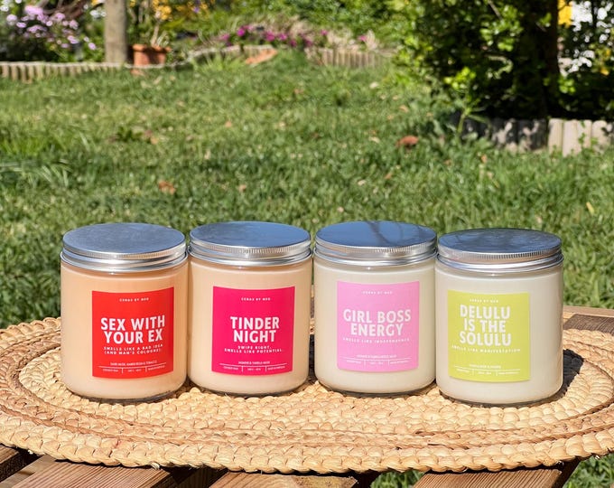 Featured listing image: Edgy Quote Soy Candles – Dark Musk, Jasmine, Vanilla Scents – Hand-poured