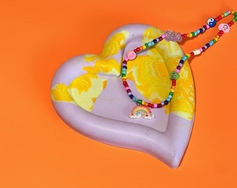 Heart Jesmonite Tray – Colorful Marbled Jewelry Dish, Trinket Holder, Skincare Decor