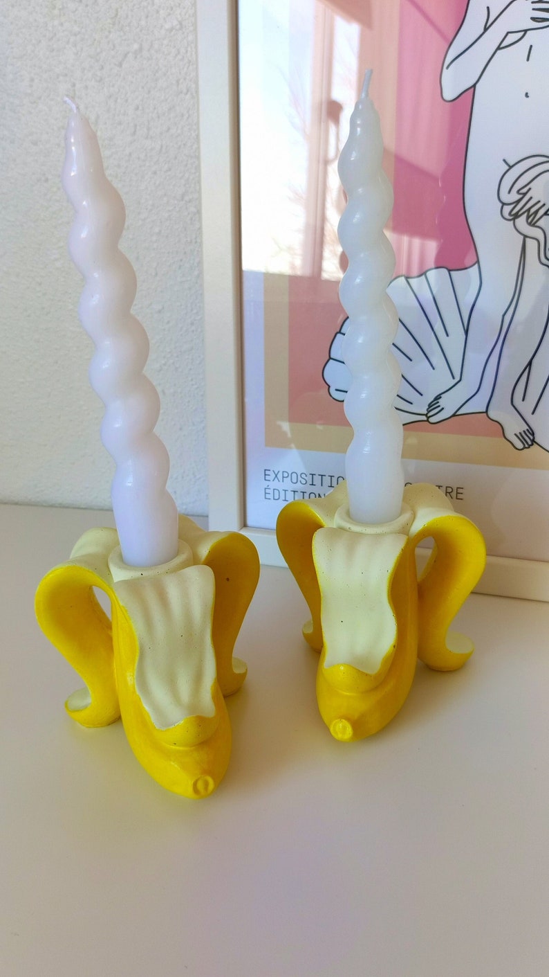 Banana Candle Holder Jesmonite Candlestick for Funky Quirky and Kitsch Decor Maximalist Dopamine Decor with Foodie Fun Design zdjęcie 1