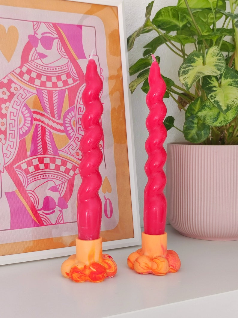 Bubble Candle Holder Dopamine Decor Jesmonite Candlestick for Retro Maximalist Home Aesthetic Orange-Red-Yellow