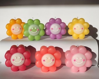 Flower Candle – Sculptural Smiley Face, Colorful Funky Home Decor, Floral Statement Candle