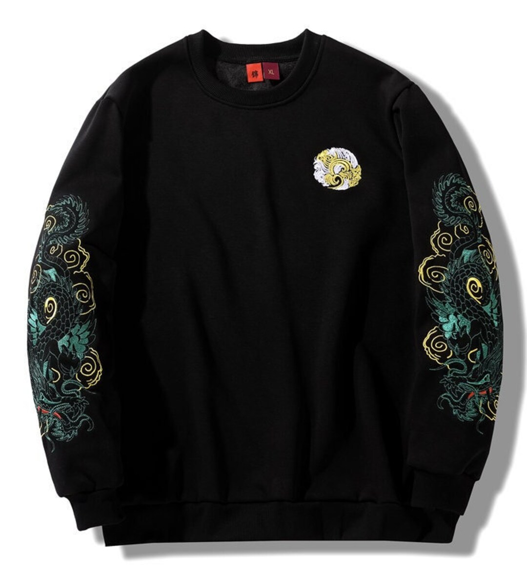 Chinese Dragon Embroidery Fleece Hoodie Streetwear Harajuku Pullover - Etsy