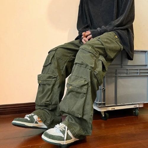 Multi Pockets Techwear Pants Men Army Green Cargo Pants - Etsy