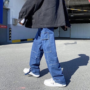 Men's Hip Hop Denim Cargo Jean Pants Baggy Fit 3 Colors Available - Etsy