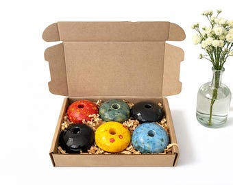 Set of 6 Colorful Ceramic Candle Holders | Handcrafted Glazed Taper Candle Bases for 5mm Beeswax Candles | Gift Boxed, LIMITED EDITION