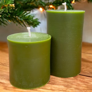 Large Green 100% Pure Beeswax Pillar Candles, 3" in diameter, two available sizes