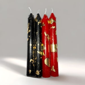 4&quot; Gold and Beeswax Ritual Candle, Protection Ritual Taper Candle with real gold flakes, Altar Candle, Wiccan