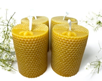 BeeLight Glow Set – 2 or 4 Handcrafted 100% Beeswax Candles with Bee Design, Natural Light for Gifts & 3 Days of Darkness Preparedness
