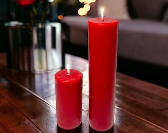 Red Sunset Glow, Long-Burning Beeswax Pillar Candles| Available in Two Sizes