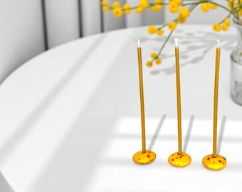 Yellow, Sunny Dots Candle Holder for 5mm Thin Beeswax Candles | Handcrafted Ceramic | Minimalist Double-Fired Taper Stand - LIMITED EDITION