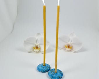 Azure Reef, Blue – Ceramic Candle Holder for Ultra Slim 5mm Beeswax Ritual Candles | Handcrafted Minimalist Taper Stand - LIMITED EDITION