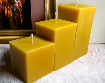 Square Pillar Candle -3 sizes available: Large, Medium, and Small.  100% Beeswax