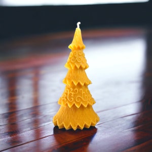 New Year Tree Candle, 8&quot; Oval Pine Tree Design, 100% Pure Beeswax -  International Shipping Available