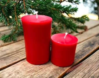 Large Red Beeswax Pillar Candles, 100% Pure Beeswax, Two Size Options: 3" x 3" or 3" x 4.75"