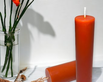 Orange Sunset Glow, Long-Burning Beeswax Pillar Candles| Available in Two Sizes