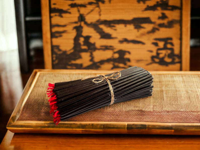 Slim Red Wick Black samurai Ritual Candles, 7.3 X 5mm, 100 Beeswax