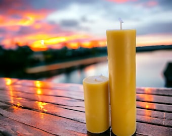 Natural Sunset Glow, Long-Burning Beeswax Pillar Candles| Available in Two Sizes