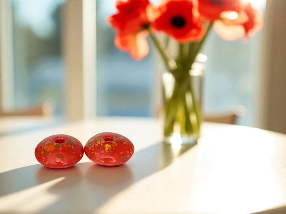 Coral  Red Candle Holder for 5mm Thin Beeswax Candles | Handcrafted Ceramic | Minimalist Double-Fired Taper Stand - LIMITED EDITION