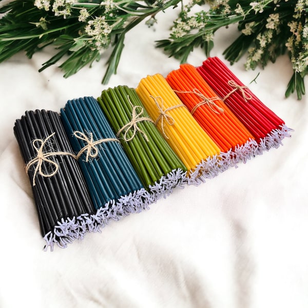 100% Beeswax Thin Ritual Candles, Tapers 7.5 Inches (~18 cm) 5mm in diameter, Multi-colors, Quantity discount