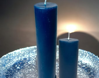 Blue Sunset Glow, Long-Burning Beeswax Pillar Candles| Available in Two Sizes