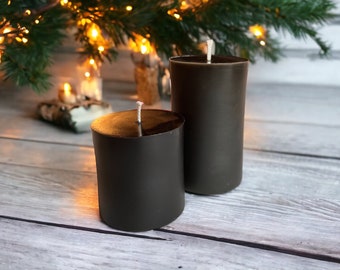 Large Black Beeswax Pillar Candles, 100% Pure Beeswax, Two Size Options: 3" x 3" or 3" x 4.75"
