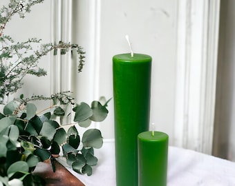 Green Sunset Glow, Long-Burning Beeswax Pillar Candles| Available in Two Sizes