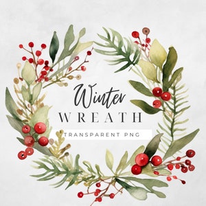 Beautiful Watercolor Christmas Greenery Wreath Clipart, Commercial Use, PNG, Digital Download, Christmas Clipart, Single Clipart 300 DPI