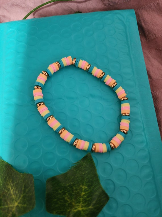 Viva Beads Clay Beads Bracelet Teal, Orange, Yellow Colors Viva