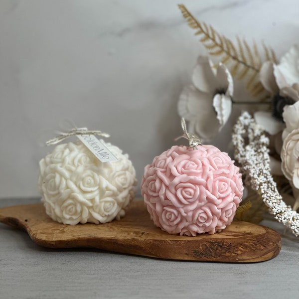 ROMANTIC ROSE BALL Candle | Romantic Candle | Wedding Candle | Flower Candle | Wedding Favor | Soy Wax Candle | Love Candle